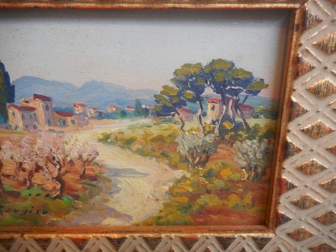 TABLEAU PEINTURE PAYSAGE AVEC CADRE SIGNEE J.RONGICE
