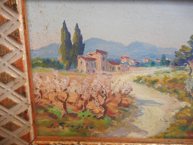 TABLEAU PEINTURE PAYSAGE AVEC CADRE SIGNEE J.RONGICE