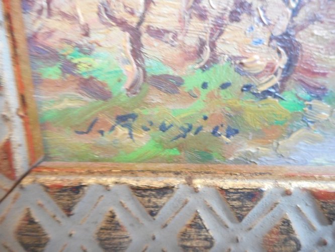 TABLEAU PEINTURE PAYSAGE AVEC CADRE SIGNEE J.RONGICE