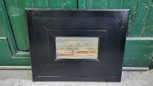 PAINTING OF A CAMARGUE LANDSCAPE WITH GUARDS AND BULLS SIGNED RAOUL DUSSOL