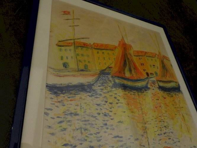 TABLEAU PEINTURE SUR TISSU SIGNE RV97