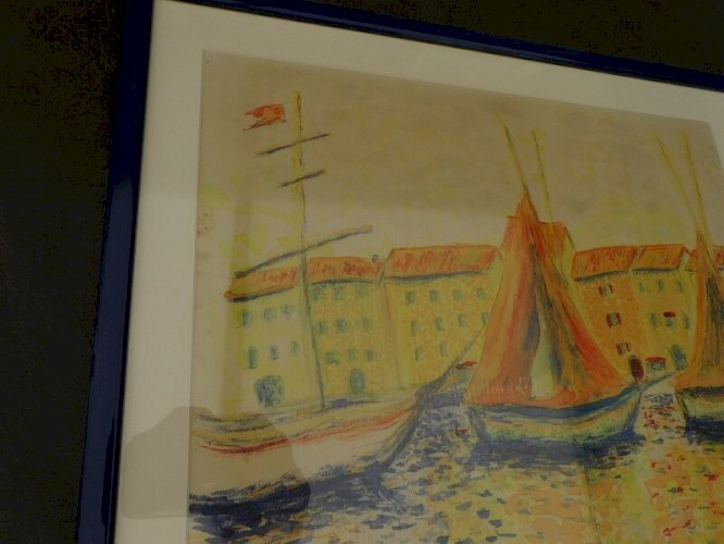 TABLEAU PEINTURE SUR TISSU SIGNE RV97
