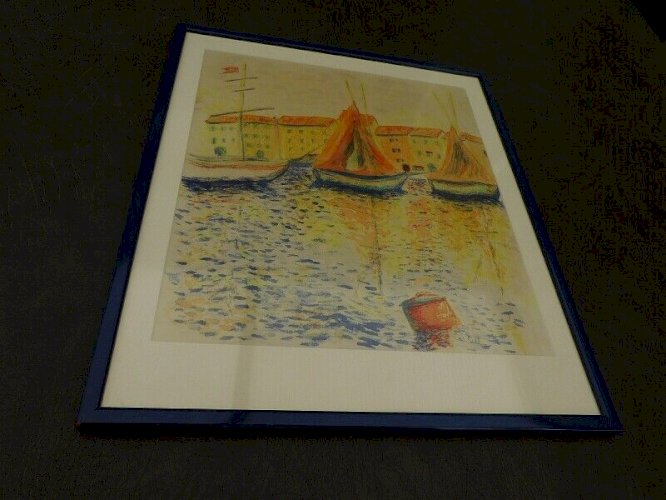 TABLEAU PEINTURE SUR TISSU SIGNE RV97