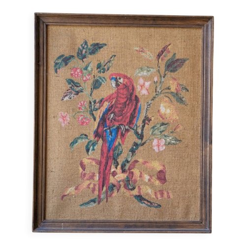Tableau / Peinture sur toile de jute / Perroquet