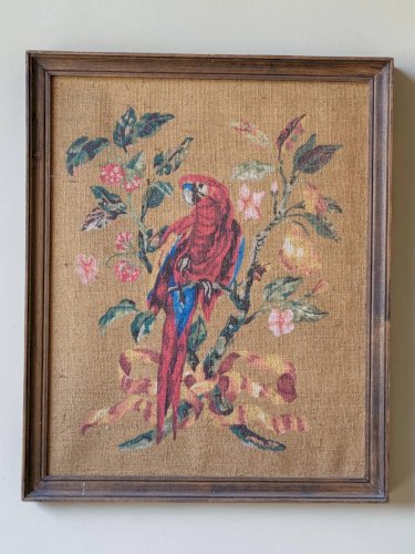 Tableau / Peinture sur toile de jute / Perroquet