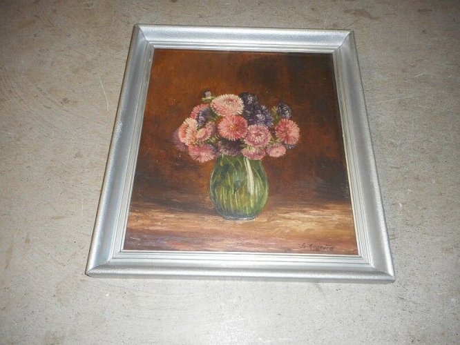 TABLEAU PEINTURE VASE AVEC DES FLEURS SIGNE G.AUGEARD