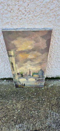TABLEAU PEINTURE VILLE DE PARIS HUILE SUR TOILE SIGNE LUNALS