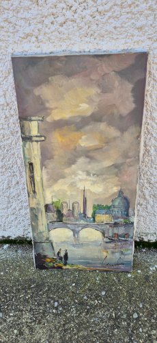 TABLEAU PEINTURE VILLE DE PARIS HUILE SUR TOILE SIGNE LUNALS