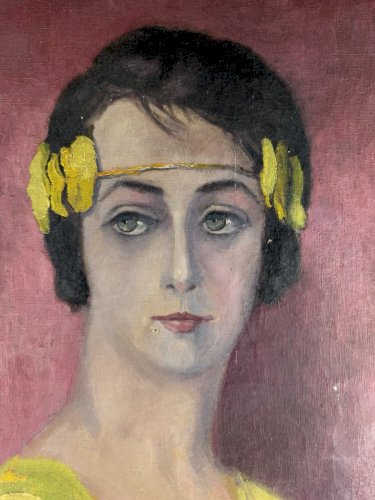 Tableau Portrait De Femme Shabby Bohème Signé Par M LA CORNE déco Chaby 1962