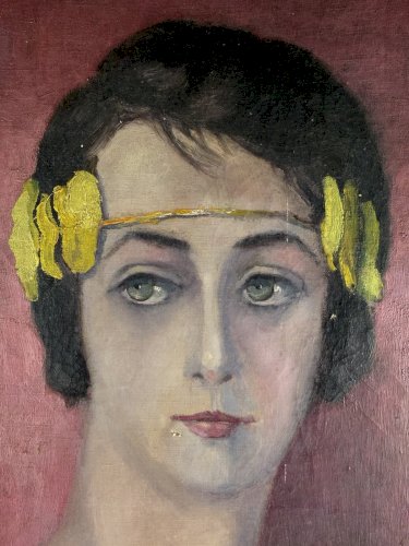 Tableau Portrait De Femme Shabby Bohème Signé Par M LA CORNE déco Chaby 1962