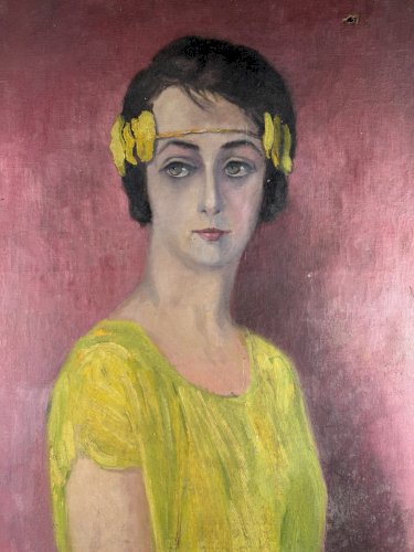 Tableau Portrait De Femme Shabby Bohème Signé Par M LA CORNE déco Chaby 1962