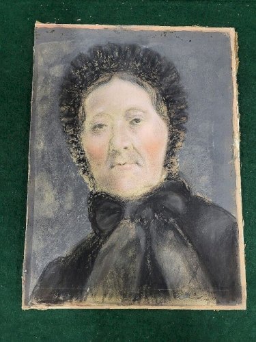 TABLEAU PORTRAIT D'UNE DAME AU FUSAIN REF JE