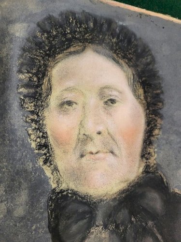 TABLEAU PORTRAIT D'UNE DAME AU FUSAIN REF JE