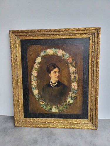 TABLEAU PORTRAIT HUILE SUR PANNEAU DU DEBUT DU XX ème