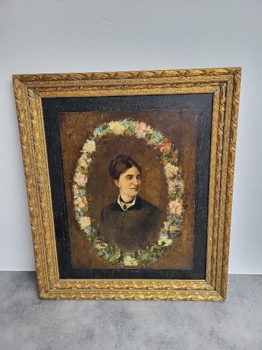 TABLEAU PORTRAIT HUILE SUR PANNEAU DU DEBUT DU XX ème