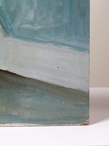 Tableau portrait nu assise dans l'escalier, moderne huile sur panneau vintage