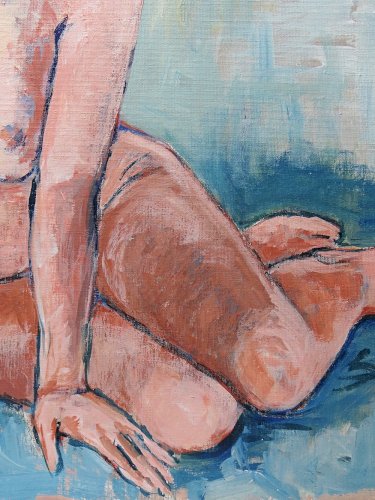 Tableau portrait nu assise, moderne huile sur carton entoilé vintage