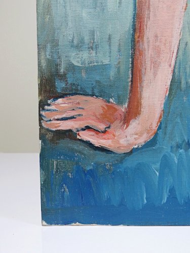 Tableau portrait nu assise, moderne huile sur carton entoilé vintage