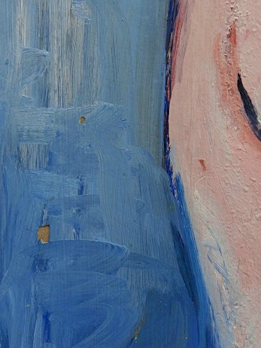Tableau portrait nu de femme contre un mur, moderne huile sur panneau vintage