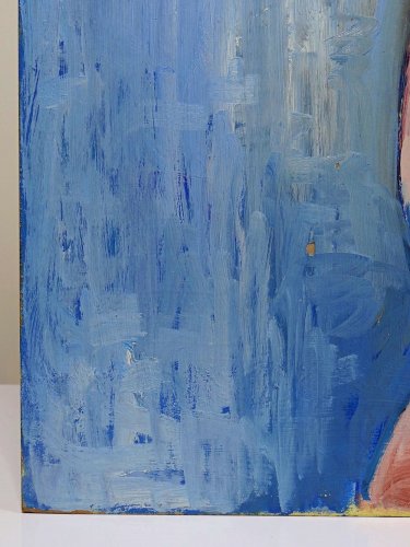 Tableau portrait nu de femme contre un mur, moderne huile sur panneau vintage