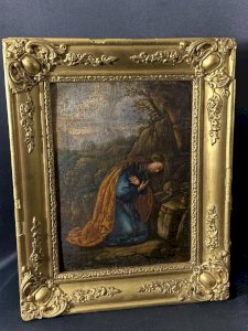 Painting of Saint Mary Magdalene in prayer at the altar cave with a skull, late 18th century.