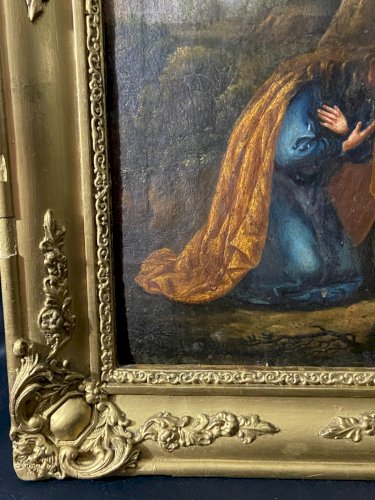 Tableau Sainte Marie-Madeleine en prière dans la grotte autel au crâne fin XVIII