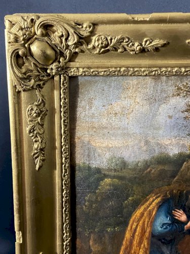 Tableau Sainte Marie-Madeleine en prière dans la grotte autel au crâne fin XVIII