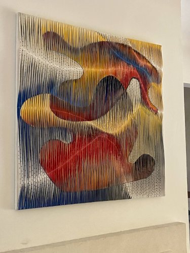 Tableau-sculpture textile La danse des couleurs