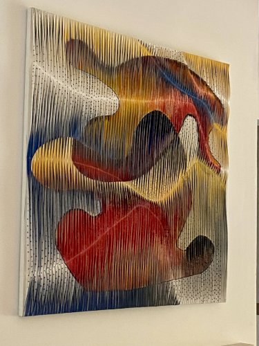 Tableau-sculpture textile La danse des couleurs