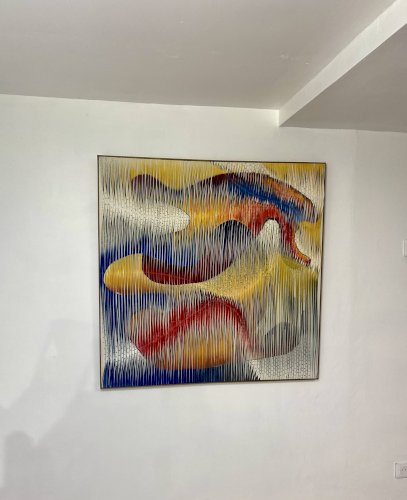 Tableau-sculpture textile La danse des couleurs