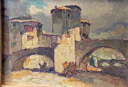 Tableau signé Louis PASTOUR 1876-1948 Vue du pont de Sospel (Provence)