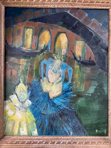 Tableau signé P. Caroll – “Mascarade à Venise” – Huile sur toile, vers 1960