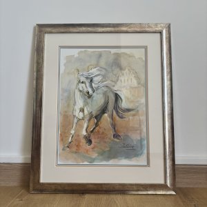 Tableau signé Pastore - cheval camarguais 