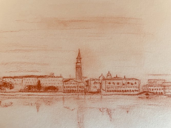 Tableau signé sanguine vue de la place saint marc Venise Italie 