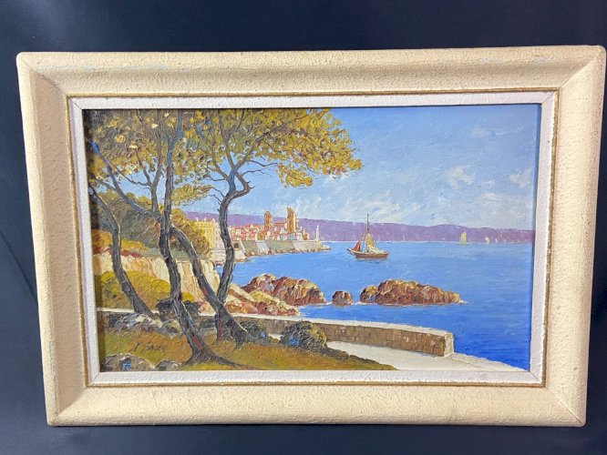 Tableau signé Xavier SAGER 1881-1969 vue d'Antibes