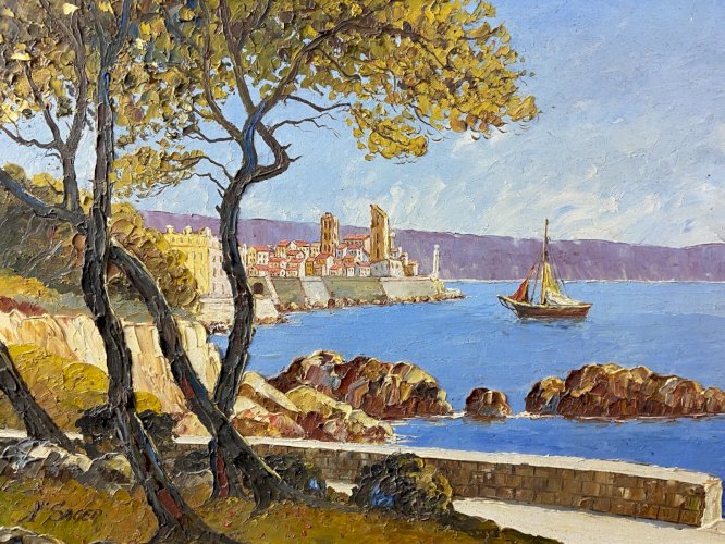Tableau signé Xavier SAGER 1881-1969 vue d'Antibes