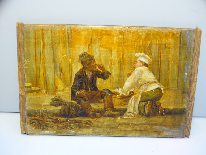 TABLEAU SUR BOIS D'AP. PAUL CHARLES CHOCARNE-MOREAU LE PATISSIER & LE RAMONEUR D