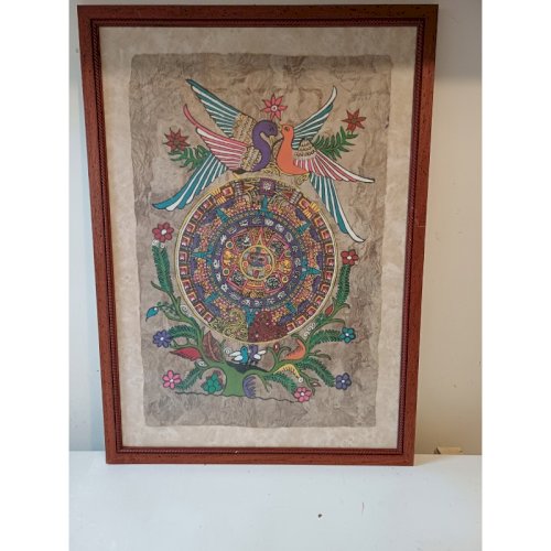 Tableau sur Peau Lama ou Vigogne Maya ou Aztéque