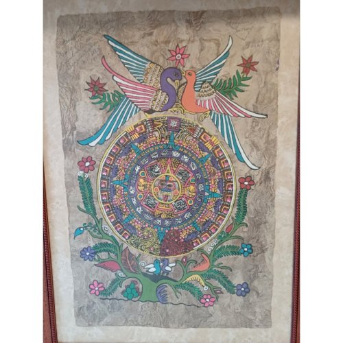 Tableau sur Peau Lama ou Vigogne Maya ou Aztéque