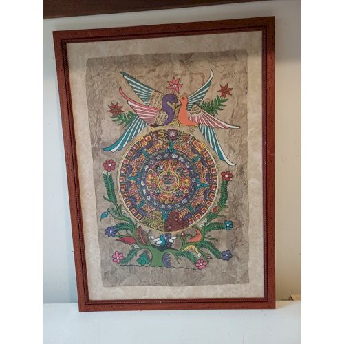 Tableau sur Peau Lama ou Vigogne Maya ou Aztéque