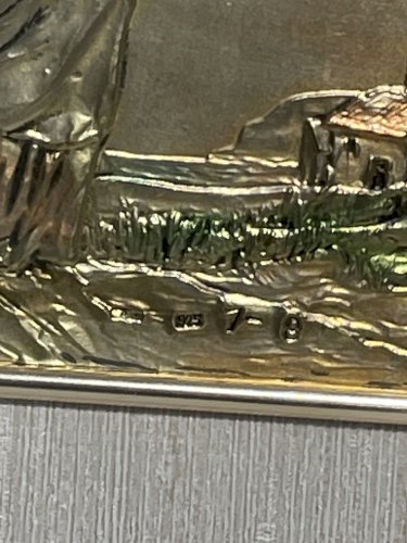 Tableau vintage italien en argent 925 – Bas-relief Creazioni Emme Ci – Scène de village – Certificat d’origine – Art mural italien