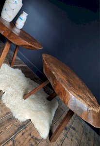 Brutalist tripod coffee tables, vintage furniture