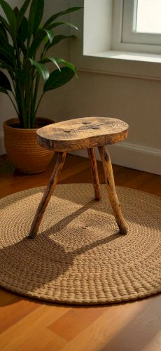 Tabouret brutaliste en bois