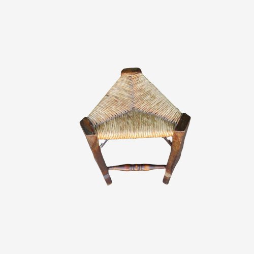 TABOURET DE FERME TRIANGULAIRE TRIPODE BOIS ET PAILLE ANNEES 50 60 VINTAGE