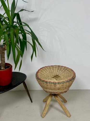 Tabouret en rotin – Vintage années 70