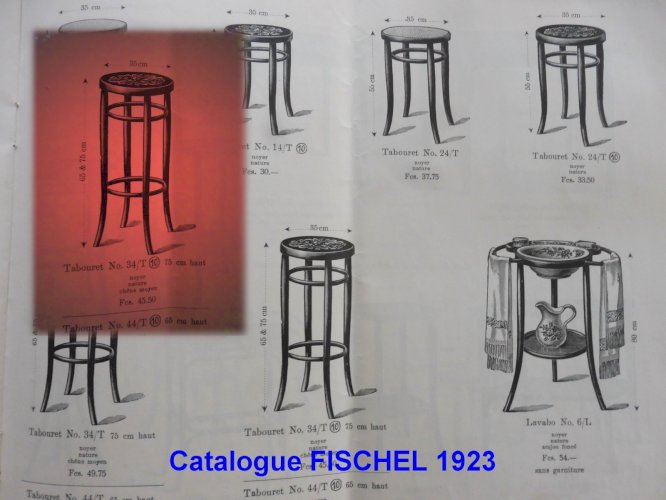 Tabouret Fischel N°34 T de 1925, assise bois - Bistrot - no Thonet