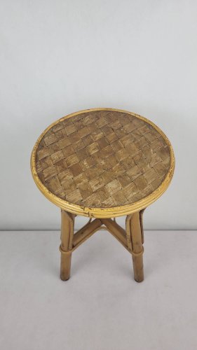Tabouret / guéridon vintage 1970s,rotin