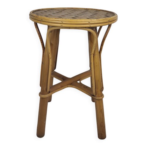 Tabouret / guéridon vintage 1970s,rotin