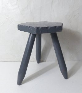 vintage gray painted solid oak tripod stool