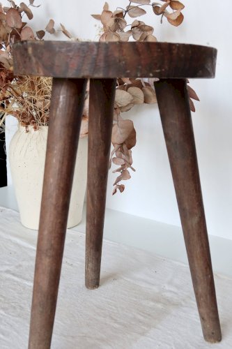 Tabouret tripode vintage en bois